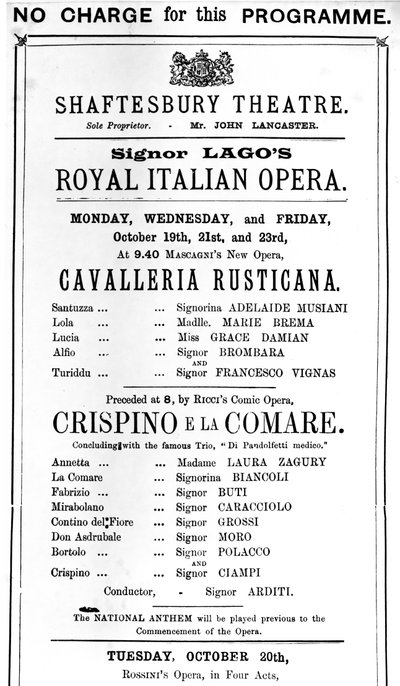 Playbill Advertising a Performance of 